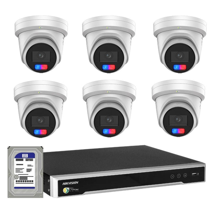 Hikvision 8MP 4K AI ColorVu G3 8CH CCTV kit: 6 Camera Red, Blue Siren Strobe+8CH NVR
