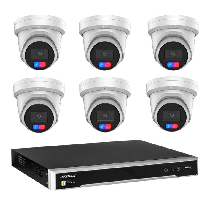 Hikvision 8MP 4K AI ColorVu G3 8CH CCTV kit: 6 Camera Red, Blue Siren Strobe+8CH NVR