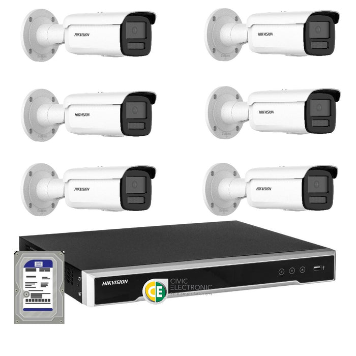 Hikvision 8MP 4K AcuSense 8CH CCTV kit 6 Network Bullet Camera+8CH NVR - Civic Electronic