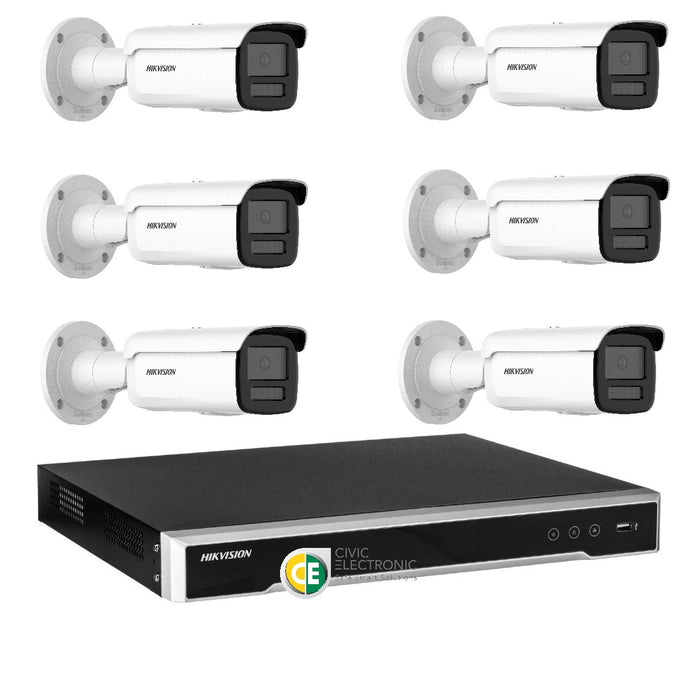 Hikvision 8MP 4K AcuSense 8CH CCTV kit 6 Network Bullet Camera+8CH NVR - Civic Electronic
