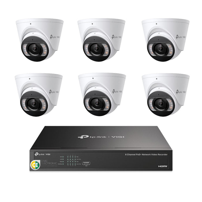 TP-Link 8MP 8CH CCTV Kit: 6 x IP Turret Cameras (Full-Colour Speaker / Mic / Light) + 8CH NVR - Civic Electronic