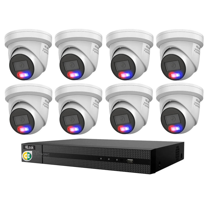 HiLook All-in-One Active Colour Deterrence 8CH CCTV Kit: 8 x IP Active Colour Camera+ 8CH NVR - Civic Electronic