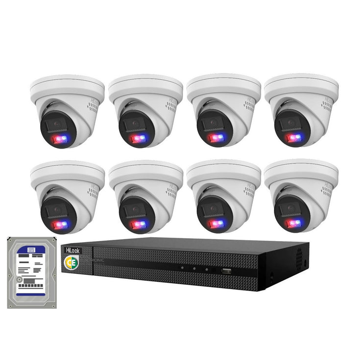 HiLook 4K 8MP All-in-One Active Colour Deterrence 8CH CCTV Kit: 8 x IP Active Colour Camera+ 8CH NVR - Civic Electronic