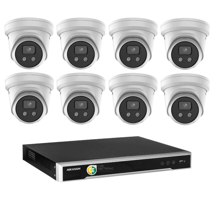 Hikvision 8MP 4K AcuSense 8CH CCTV kit 8 X Network Camera with Siren Strobe +8CH NVR - Civic Electronic