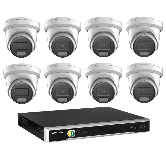 Hikvision 8MP 8K Smart Hybrid Light with ColorVu 16CH CCTV kit 8 X Camera Siren Strobe+16CH NVR - Civic Electronic
