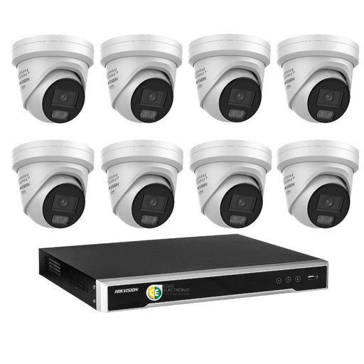 Hikvision 8MP 8K AI Smart Hybrid Light with ColorVu 16CH CCTV kit 8 X Camera Siren Strobe+16CH NVR - Civic Electronic