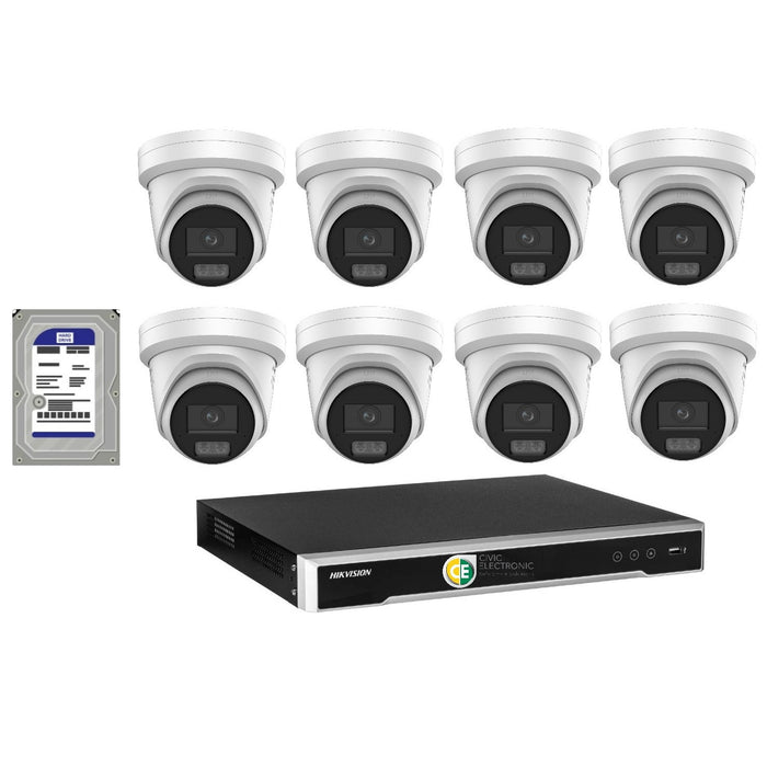 Hikvision 8MP 8K AI Smart Hybrid Light with ColorVu 8CH CCTV kit 8 X Camera Siren Strobe+8CH NVR