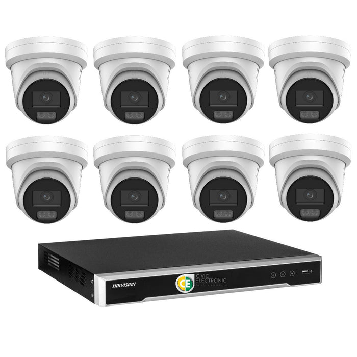 Hikvision 8MP 8K AI Smart Hybrid Light with ColorVu 16CH CCTV kit 8 X Camera Siren Strobe+16CH NVR - Civic Electronic