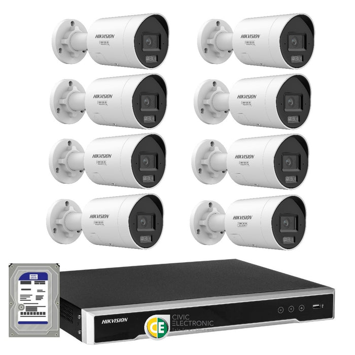 Hikvision 8MP 8K AI Smart Hybrid Light ColorVu 16CH CCTV kit 8 Mini Bullet Siren Strobe+16CH NVR