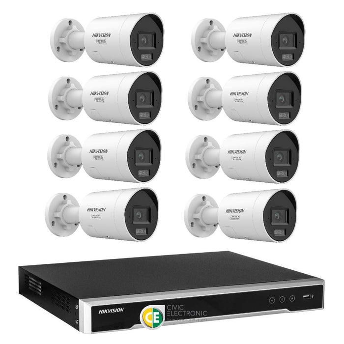 Hikvision 8MP 8K AI Smart Hybrid Light ColorVu 16CH CCTV kit 8 Mini Bullet Siren Strobe+16CH NVR