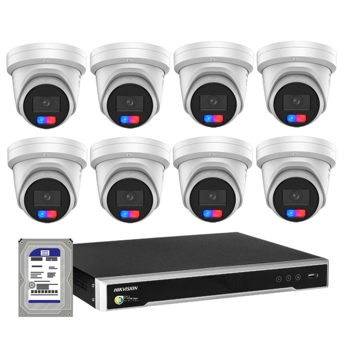 Hikvision 8MP 4K AI ColorVu G3 16CH CCTV kit: 8 Camera Red, Blue Siren Strobe+16CH NVR