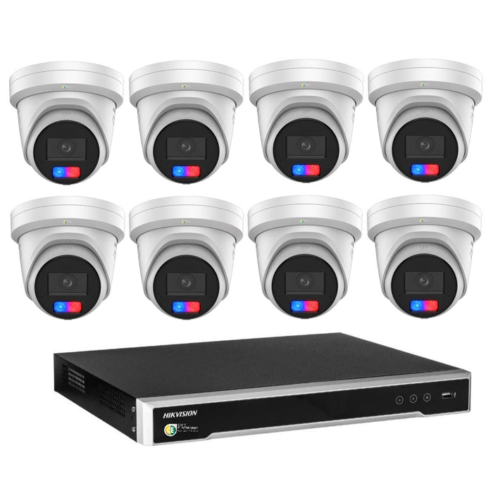 Hikvision 8MP 4K AI ColorVu G3 16CH CCTV kit: 8 Camera Red, Blue Siren Strobe+16CH NVR