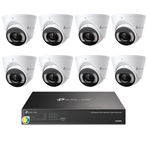 TP-Link 8MP 8CH CCTV Kit: 8 x IP Turret Cameras (Full-Colour Speaker, Mic, Light) + 8CH NVR - Civic Electronic