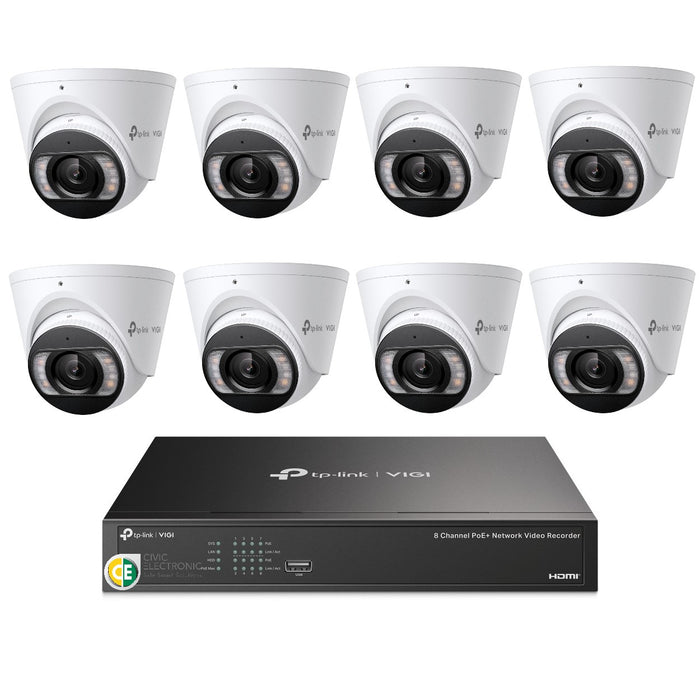 TP-Link 8MP 8CH CCTV Kit: 8 x IP Turret Cameras (Full-Colour Speaker, Mic, Light) + 8CH NVR - Civic Electronic
