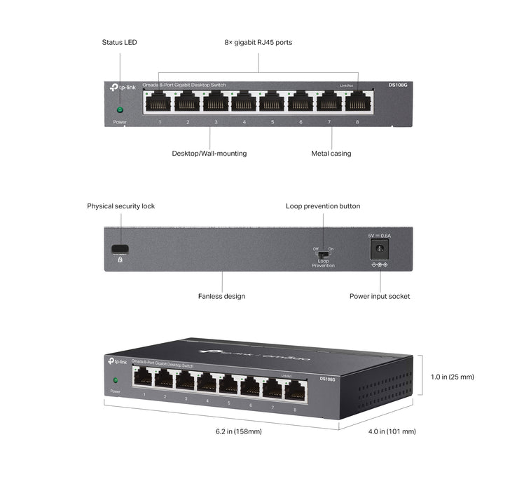 TP-Link Omada DS108G 8-Port Gigabit Desktop Switch - Civic Electronic