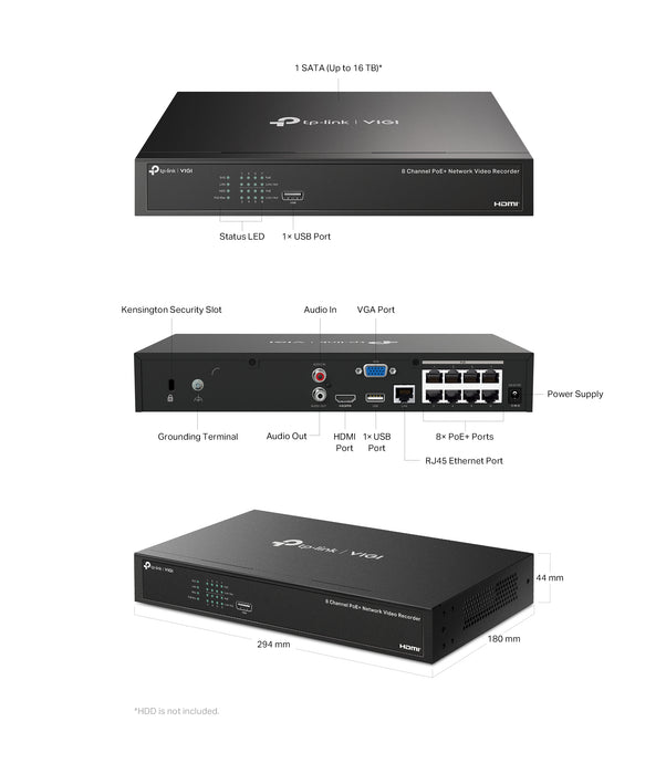 TP-Link 8MP 8CH CCTV Kit: 6 x IP Turret Cameras (Full-Colour Speaker / Mic / Light) + 8CH NVR - Civic Electronic