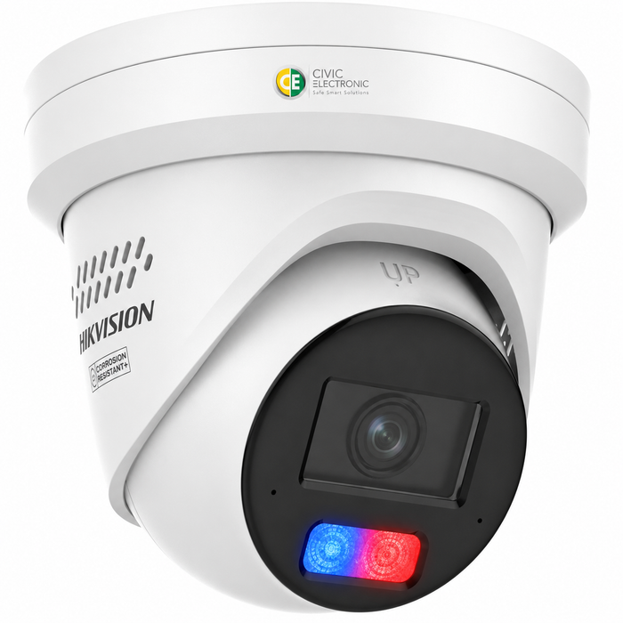 Hikvision DS-2CD2387G3-LIS2UY/SRB 4K 8MP Smart Hybrid Light with ColorVu AI Red Blue Strobe - Civic Electronic