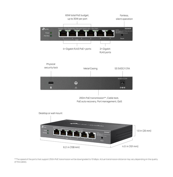 TP-Link Omada ES206GP 6-Port Gigabit Easy Managed Switch with 4-Port PoE+ - Civic Electronic