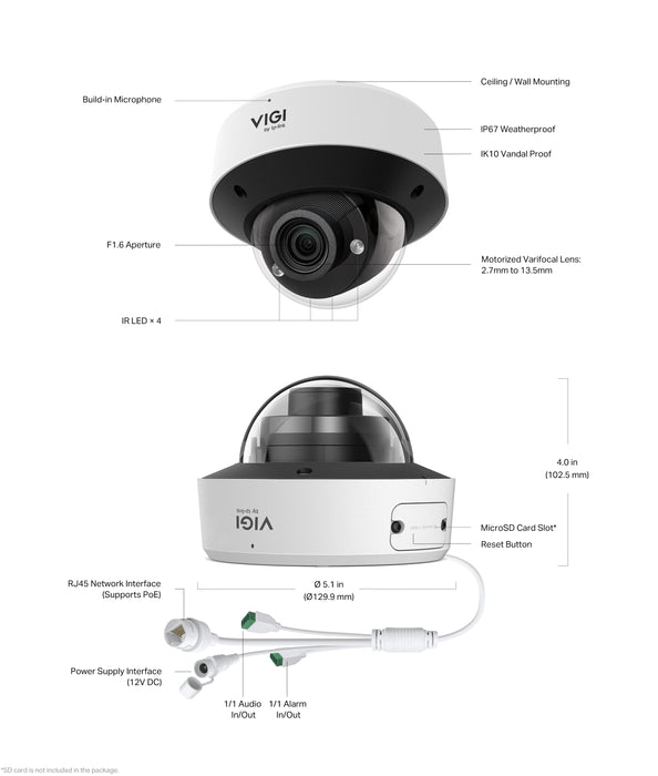 TP-Link VIGI InSight S245ZI 4MP IR Motorised Varifocal Dome Network Camera - Civic Electronic