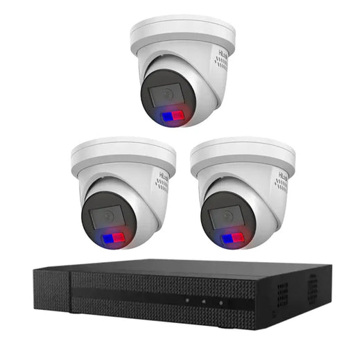 HiLook 4K 8MP All-in-One Active Colour Deterrence 4CH CCTV Kit: 3 x IP Active Colour Camera+ 4CH NVR - Civic Electronic