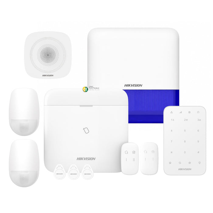Hikvision AX PRO Wireless Alarm Kit: 2 PIRs, 2 Remote, Keypad, Indoor & Outdoor Sirens