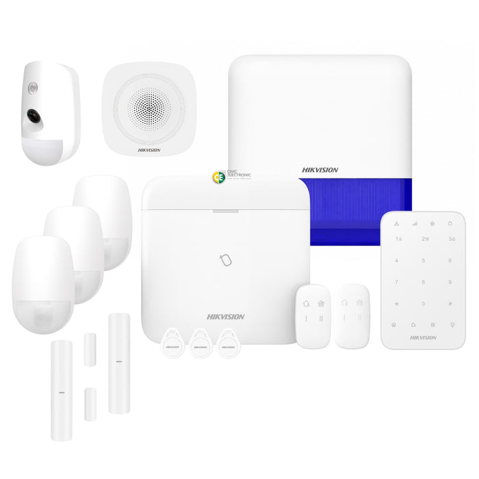 Hikvision AX PRO Wireless Alarm Kit: 3 PIRs, 1 PIRCAM, 2 Reed, 2 Remotes, Keypad & Dual Sirens