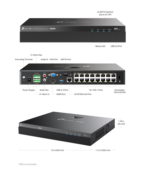 TP-Link VIGI NVR2016H-16P 16 Channel PoE+ Network Video Recorder - Civic Electronic