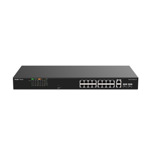 Ruijie Reyee RG-ES118FGS-LP, 16-Port 10/100 Mbps with 2-Port Gigabit Unmanaged PoE Switch - Civic Electronic