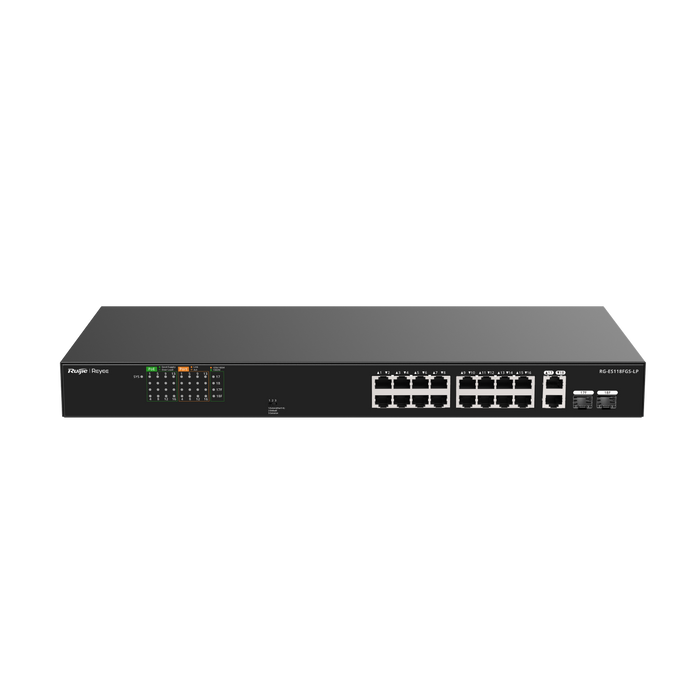 Ruijie Reyee RG-ES118FGS-LP, 16-Port 10/100 Mbps with 2-Port Gigabit Unmanaged PoE Switch - Civic Electronic
