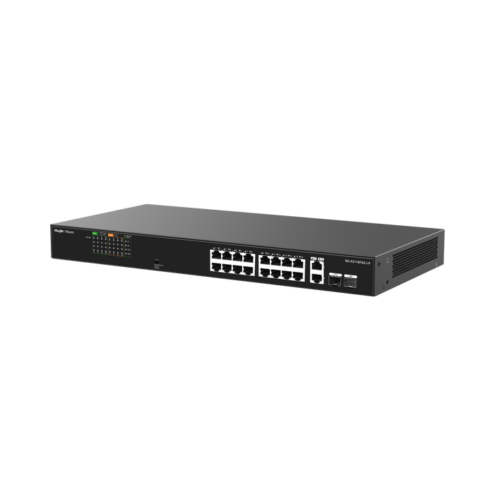 Ruijie Reyee RG-ES118FGS-LP, 16-Port 10/100 Mbps with 2-Port Gigabit Unmanaged PoE Switch - Civic Electronic