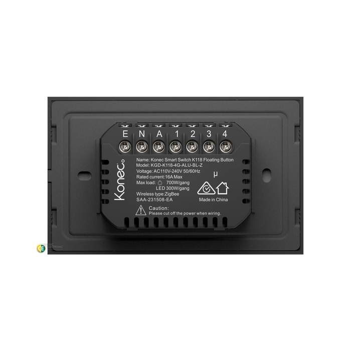 Konec Smart Switch Floating Button 4G Brushed Metal Black