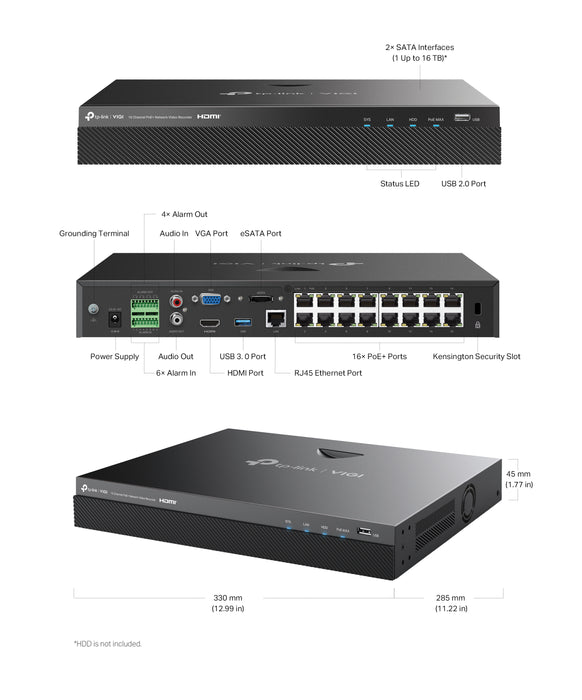 TP-Link VIGI NVR2016H-16MP V2 16 Channel PoE  Network Video Recorder - Civic Electronic