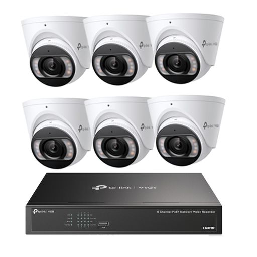 Tp-Link 8MP 8CH CCTV Kit: 6 x IP Turret Cameras (Full-Colour Speaker / Mic / Light) + 8CH NVR - Civic Electronic