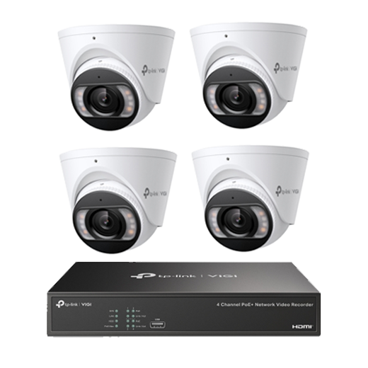 Tp-Link 8MP 4CH CCTV Kit: 4 x IP Turret Cameras (Full-Colour Speaker, Mic, Light) + 4CH NVR (Copy) - Civic Electronic