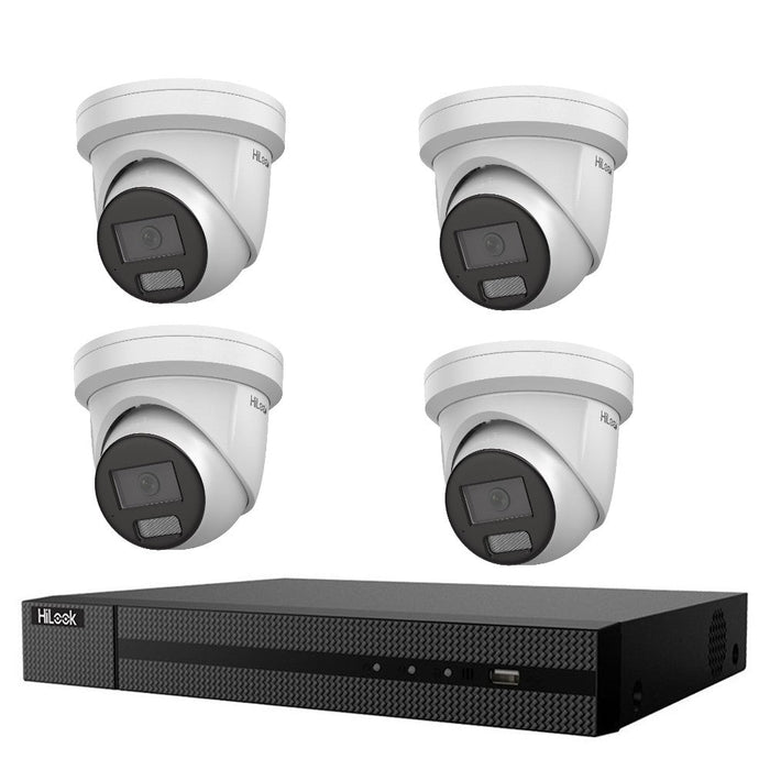 Hikvision HiLook All-in-One Camera with Active Colour Deterrence 4CH CCTV Kit: 4 x IP Active Colour Camera+ 4CH NVR