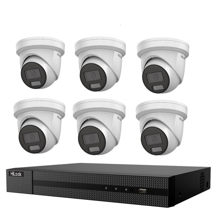 Hikvision HiLook All-in-One Camera with Active Colour Deterrence 8CH CCTV Kit: 6 x IP Active Colour Camera+ 8CH NVR