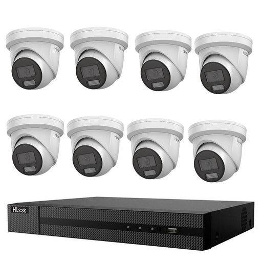 HiLook 4K 8MP All-in-One Active Colour Deterrence 8CH CCTV Kit: 8 x IP Active Colour Camera+ 8CH NVR - Civic Electronic