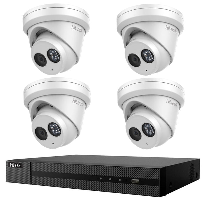 Hikvision HiLook 8MP AcuSense 4CH CCTV Kit: 4 x IP Turret Cameras + 4CH NVR
