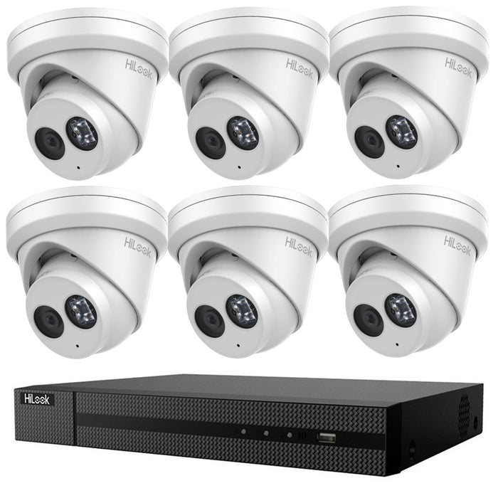 Hikvision HiLook 8MP AcuSense 8CH CCTV Kit: 6 x IP Turret Cameras + 8CH NVR