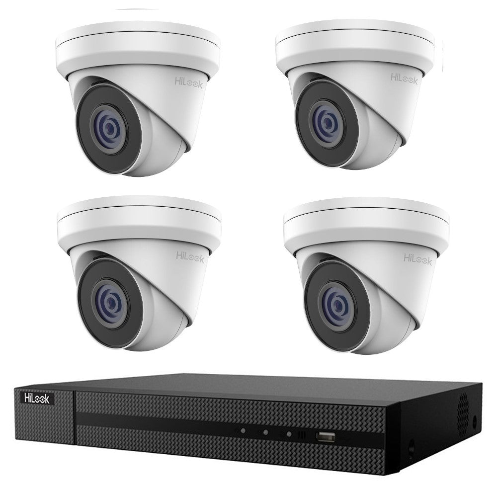 Hikvision HiLook 8MP 4K 4CH CCTV Kit: 4 x IP Turret Cameras + 4CH NVR - Civic Electronic